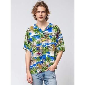 Pacific & Co Men's 2XL Hawaiian Shirt Beach Longboard‎ Palm Trees Print